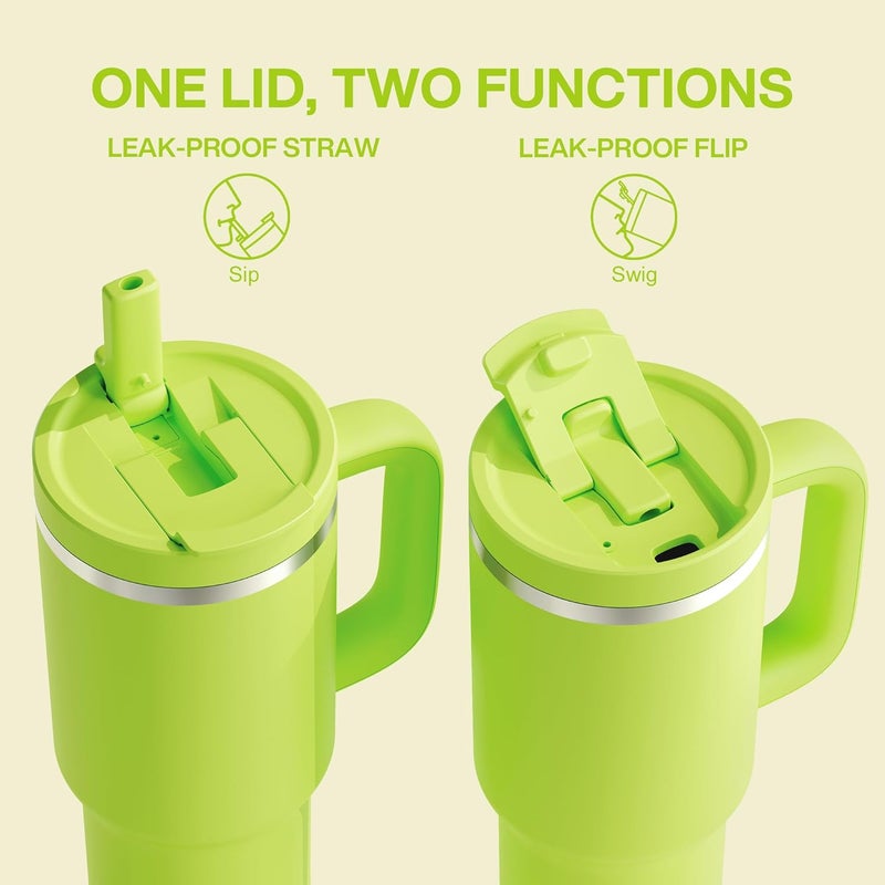 ENCOOL 40 oz Tumbler with Handle and Straw: Stainless Steel Insulated Tumbler Keeps Cold for 24 Hours, Leakproof Travel Cup Fits in Cup Holder and BPA-Free,Sharp Green - Image 4